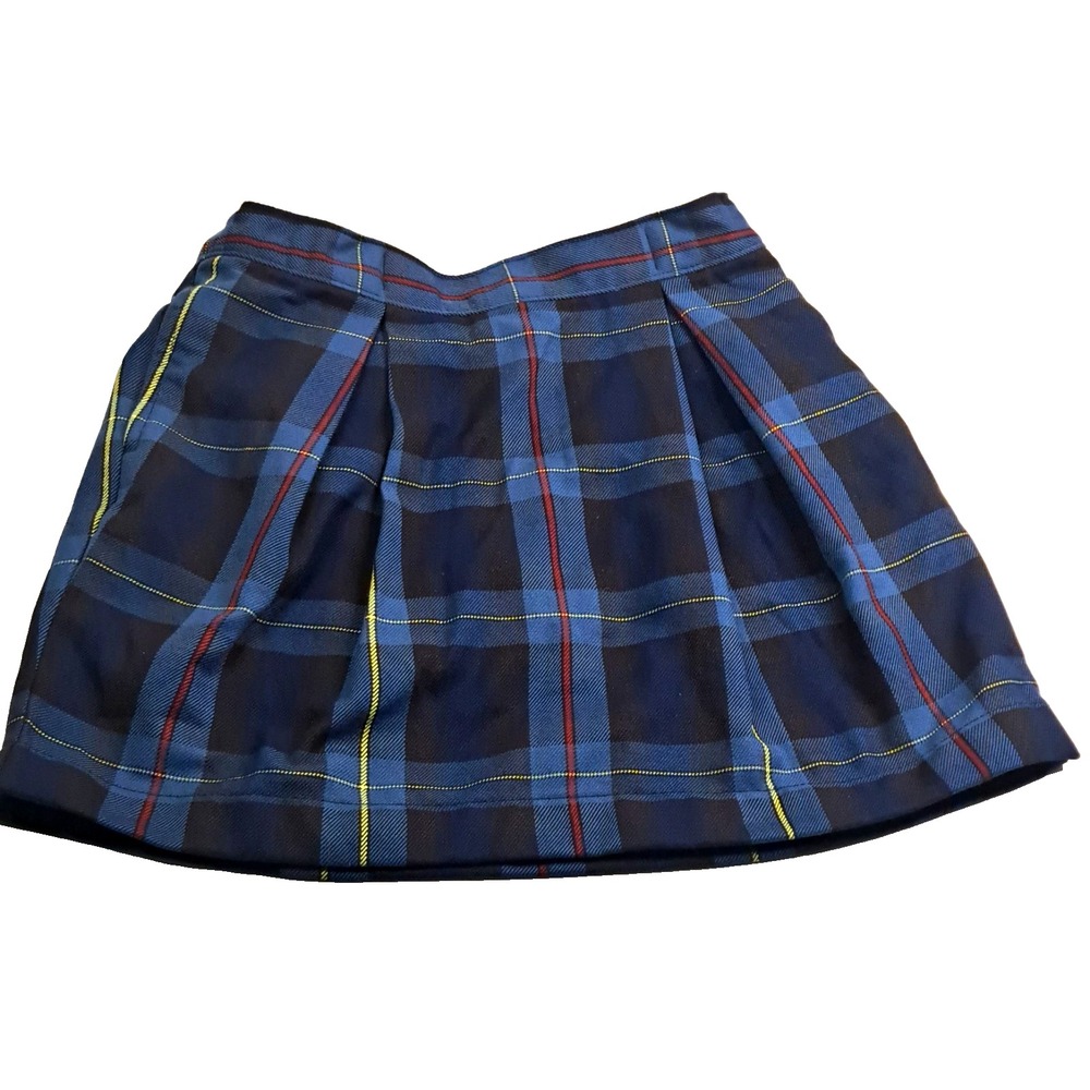 Lands' End Uniform Skort Skirt Girls 5 Plaid Blue Green Pleated Pockets Classic